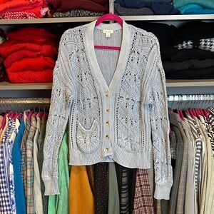 Sundance blue long sleeve v neck front button closure open knit cardigan size S